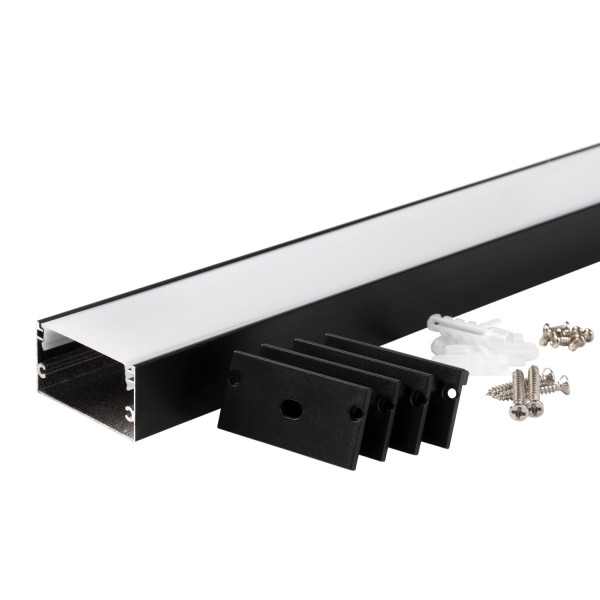 АЛУМИНИЕВ ПРОФИЛ ЗА LED ЛЕНТА L=2m 40*20mm ЧЕРНО ТЯЛО С БЯЛ РЕФЛЕКТОР