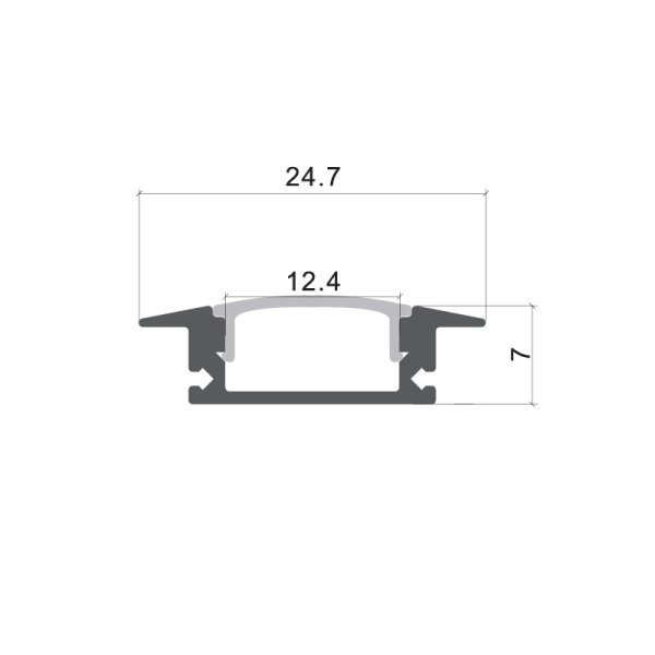 АЛУМИНИЕВ ПРОФИЛ ЗА LED ЛЕНТА СИВО ТЯЛО/БЯЛ РАЗСЕЙВАТЕЛ 1m 24.7×7.4mm ЗА ВГРАЖДАНЕ