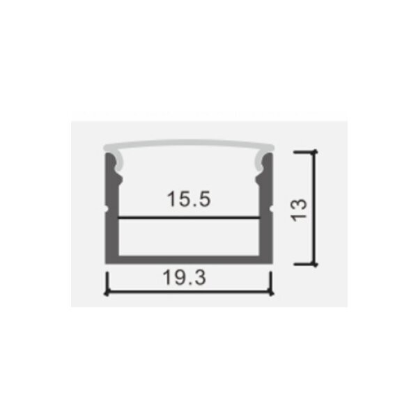 АЛУМИНИЕВ ПРОФИЛ ЗА LED ЛЕНТА СРЕБРИСТО ТЯЛО/БЯЛ РАЗСЕЙВАТЕЛ 2m 19.3x13mm