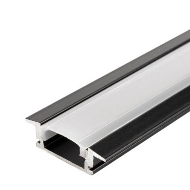 АЛУМИНИЕВ ПРОФИЛ ЗА LED ЛЕНТА ЧЕРНО ТЯЛО/БЯЛ РАЗСЕЙВАТЕЛ 2m 24.7×7.4mm ЗА ВГРАЖДАНЕ