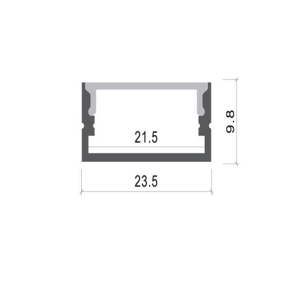 АЛУМИНИЕВ ПРОФИЛ ЗА LED ЛЕНТА СИВО ТЯЛО/БЯЛ РАЗСЕЙВАТЕЛ 2m 23.5x10mm
