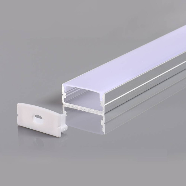 АЛУМИНИЕВ ПРОФИЛ ЗА LED ЛЕНТА СИВО ТЯЛО/БЯЛ РАЗСЕЙВАТЕЛ 2m 23.5x10mm