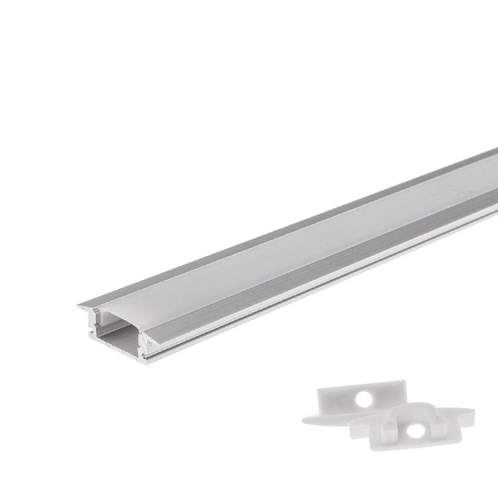 АЛУМИНИЕВ ПРОФИЛ ЗА LED ЛЕНТА СИВО ТЯЛО/БЯЛ РАЗСЕЙВАТЕЛ 1m 24.7×7.4mm ЗА ВГРАЖДАНЕ